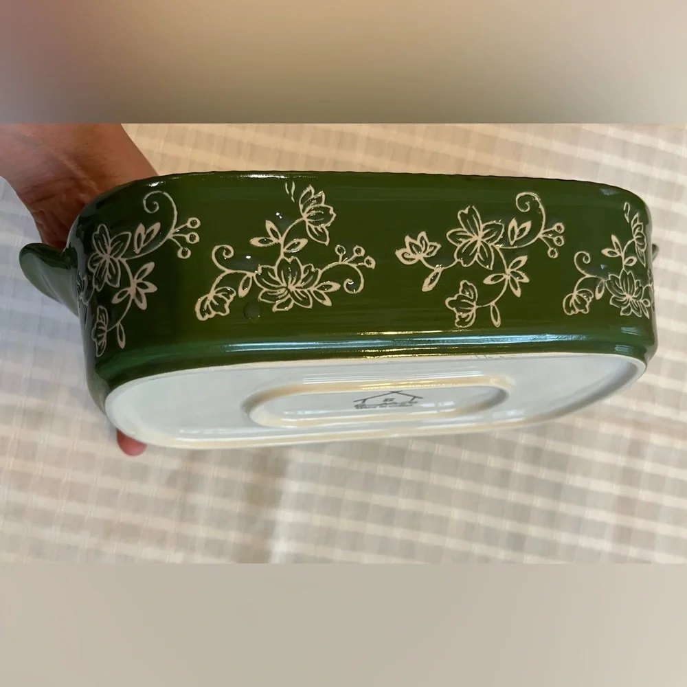 NEW Floral Green and White Ceramic Baking Dish - Picture 6 of 6